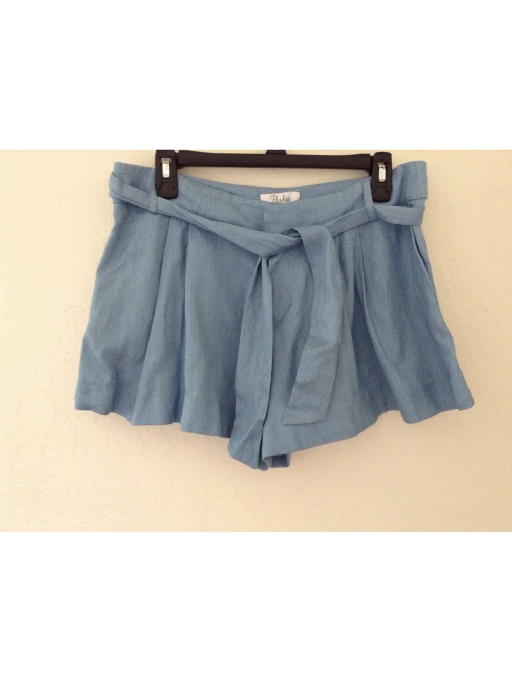 Parker Chambray Light Blue High Waist Tie-Waist Shorts